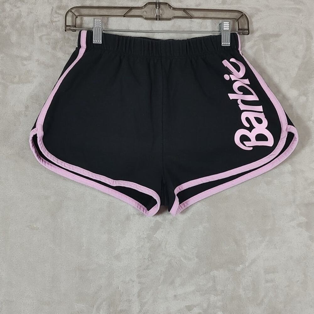 Barbie Official Women's Active Dolphin Shorts Black with Pink Logo & Trim Sz Med
